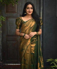 Luxuriant Dark Green Soft Silk Saree With Comely Blouse Piece - Colorful Saree