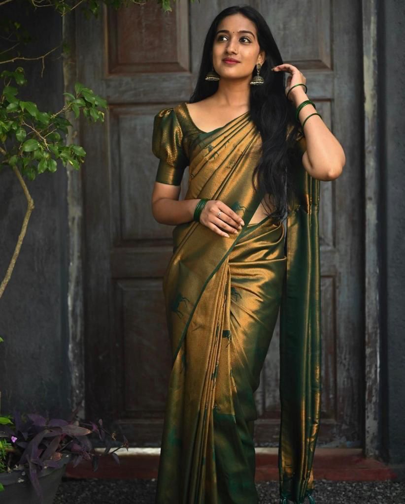 Luxuriant Dark Green Soft Silk Saree With Comely Blouse Piece - Colorful Saree