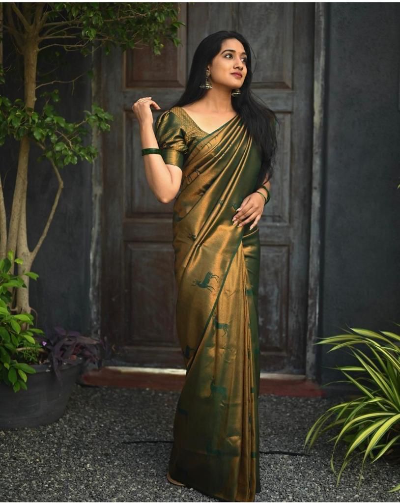 Luxuriant Dark Green Soft Silk Saree With Comely Blouse Piece - Colorful Saree