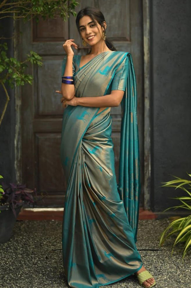 Tremendous Sky Soft Silk Saree With Incredible Blouse Piece - Colorful Saree