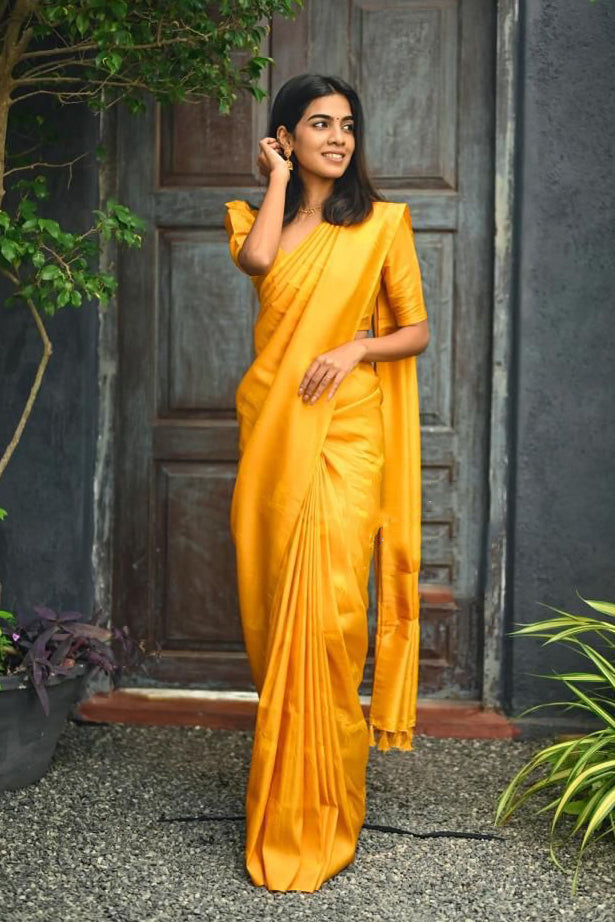 Confounding Yellow Soft Silk Saree With Pleasurable Blouse Piece - Colorful Saree