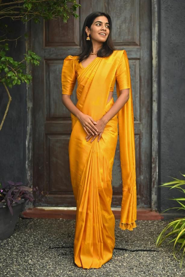 Confounding Yellow Soft Silk Saree With Pleasurable Blouse Piece - Colorful Saree