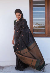 Glittering Black Soft Silk Saree With Comely Blouse Piece - Colorful Saree