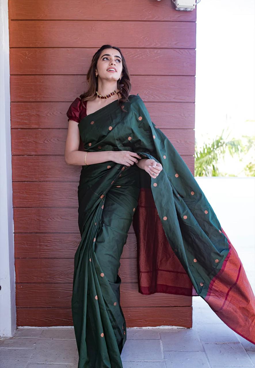 Devastating Dark Green Soft Silk Saree With Staggering Blouse Piece - Colorful Saree