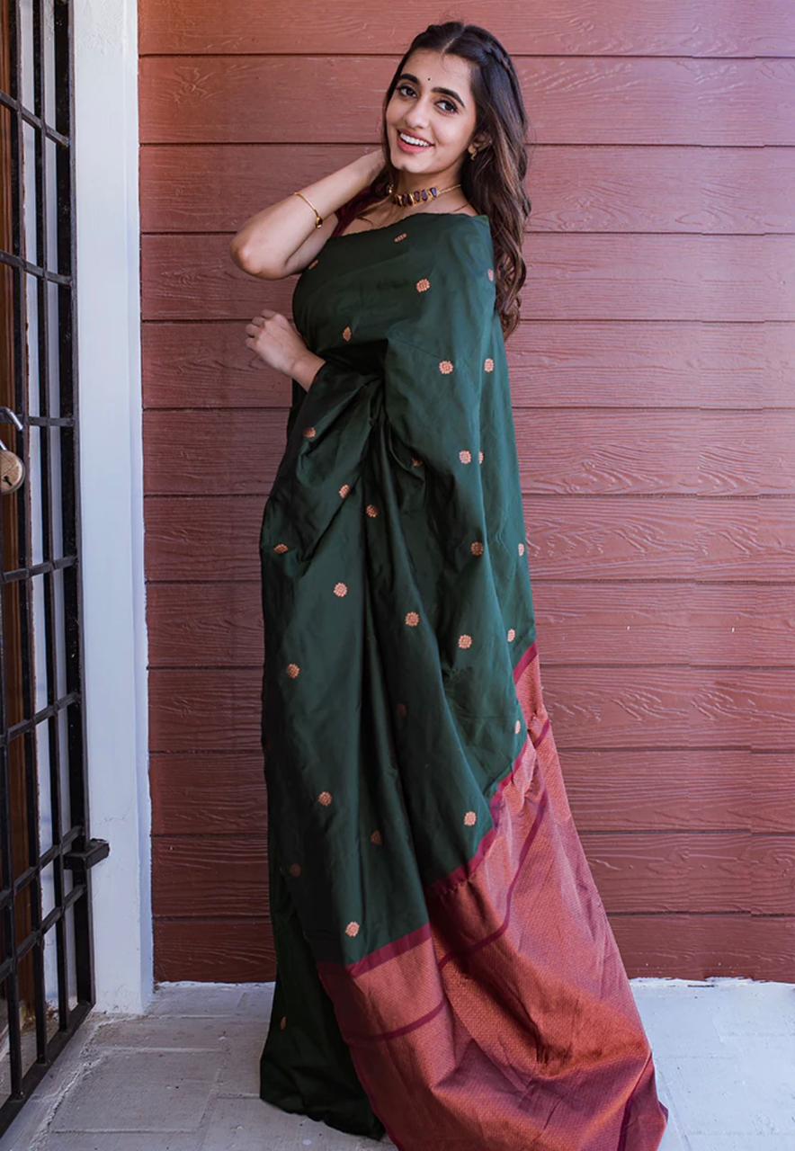 Devastating Dark Green Soft Silk Saree With Staggering Blouse Piece - Colorful Saree