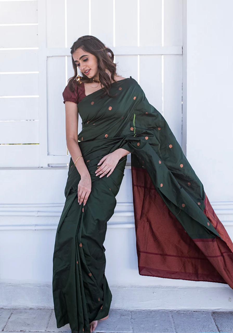 Devastating Dark Green Soft Silk Saree With Staggering Blouse Piece - Colorful Saree
