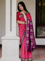 Snazzy Pink Soft Banarasi Silk Saree With Luxuriant Blouse Piece - Colorful Saree