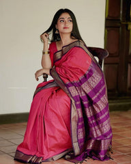 Snazzy Pink Soft Banarasi Silk Saree With Luxuriant Blouse Piece - Colorful Saree