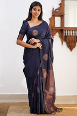 Amazing Navy Blue Soft Silk Saree With Energetic Blouse Piece - Colorful Saree