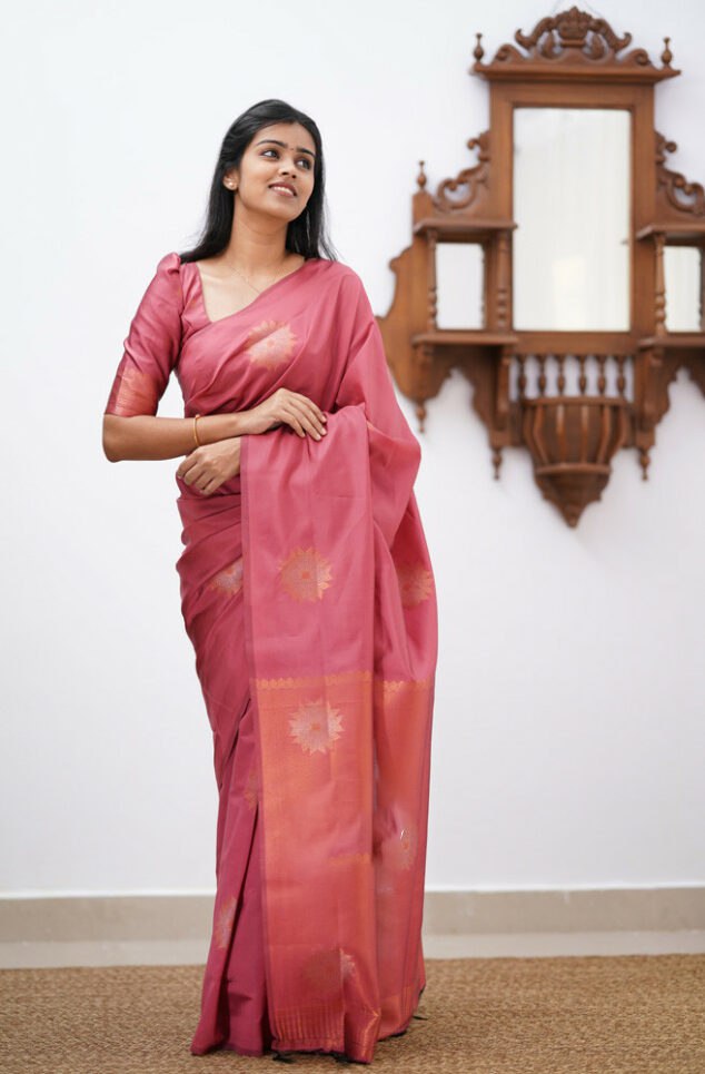 Mesmerising Pink Soft Silk Saree With Skinny Blouse Piece - Colorful Saree