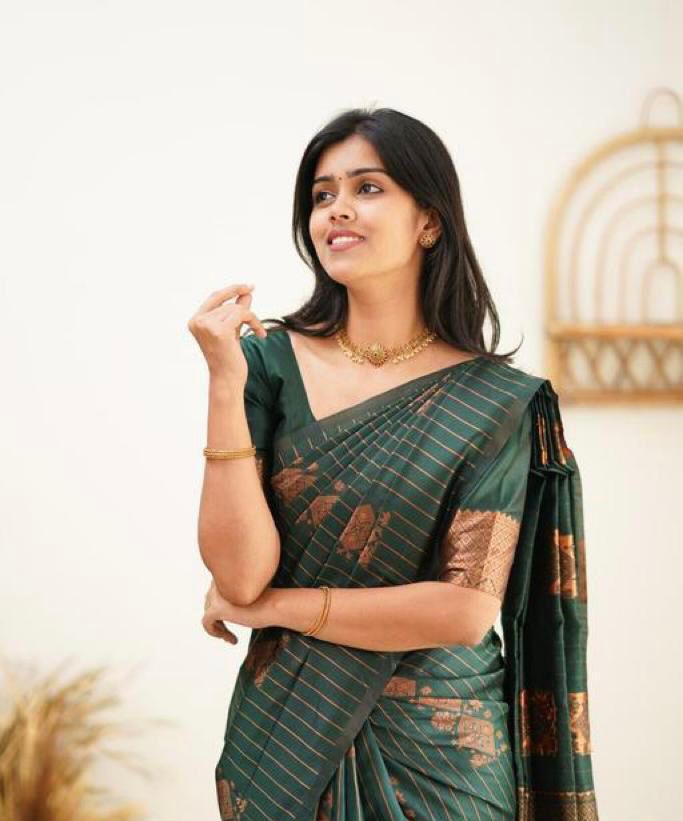 Precious Dark Green Soft Silk Saree With Classy Blouse Piece - Colorful Saree