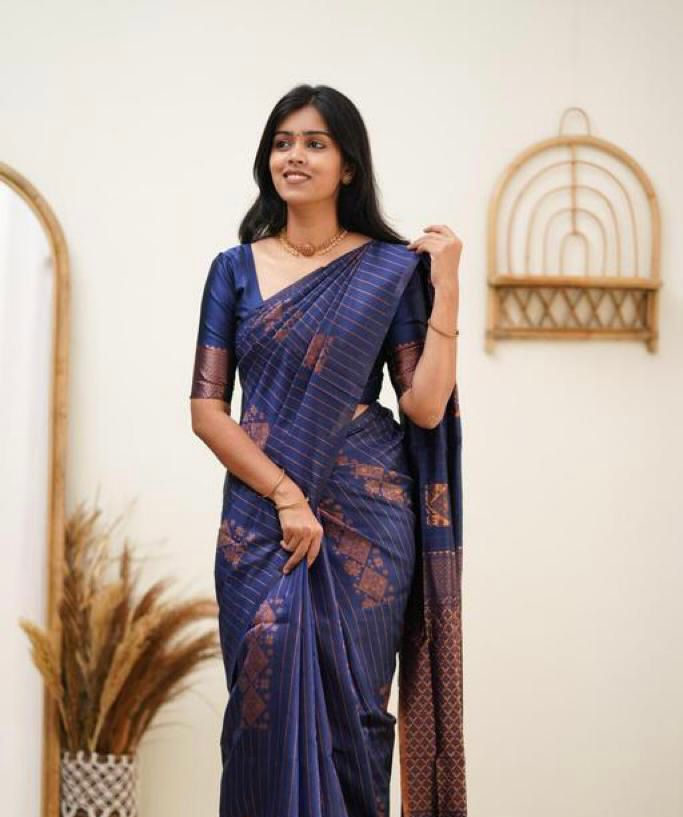 Gleaming Navy Blue Soft Silk Saree With Sophisticated Blouse Piece - Colorful Saree
