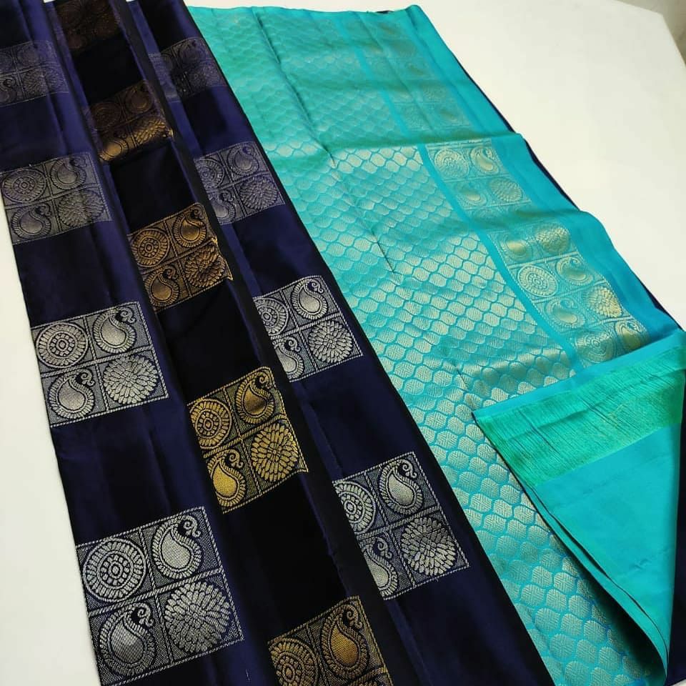 Imaginative Navy Blue Soft Silk Saree With Twirling Blouse Piece - Colorful Saree