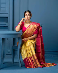 Denouement Yellow Soft Silk Saree With Glittering Blouse Piece - Colorful Saree