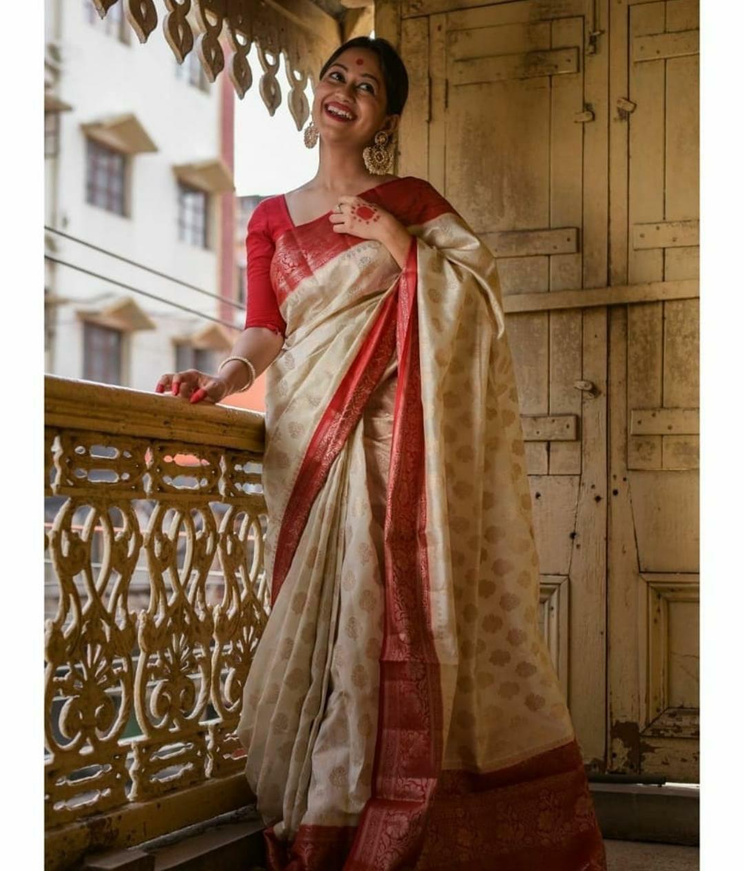 Splendorous Beige Soft Banarasi Silk Saree With Bucolic Blouse Piece - Colorful Saree