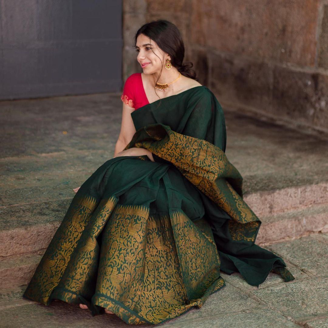 Refreshing Green Soft Silk Saree With Gorgeous Blouse Piece - Colorful Saree