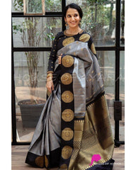 Stunning Grey Soft Banarasi Silk Saree With Intricate Blouse Piece - Colorful Saree