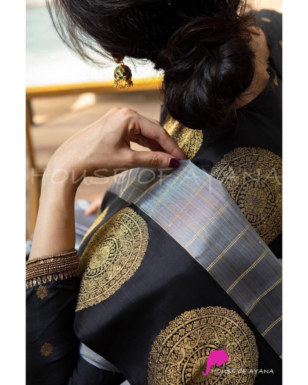 Stunning Grey Soft Banarasi Silk Saree With Intricate Blouse Piece - Colorful Saree