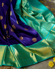 Delectable Blue Soft Banarasi Silk Saree With Ethnic Blouse Piece - Colorful Saree