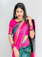 Dazzling Green Soft Banarasi Silk Saree With Ethnic Blouse Piece - Colorful Saree