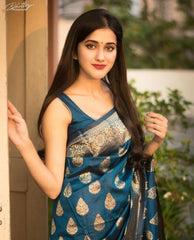 Snazzy Blue Soft Banarasi Silk Saree With Nemesis Blouse Piece - Colorful Saree