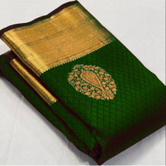 Ideal Dark Green Soft Banarasi Silk Saree With Lissome Blouse Piece - Colorful Saree