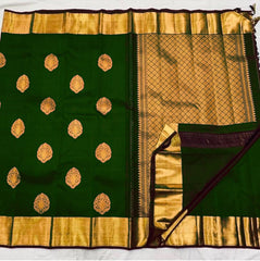 Ideal Dark Green Soft Banarasi Silk Saree With Lissome Blouse Piece - Colorful Saree