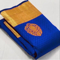 Trendy Royal Blue Soft Banarasi Silk Saree With Lissome Blouse Piece - Colorful Saree