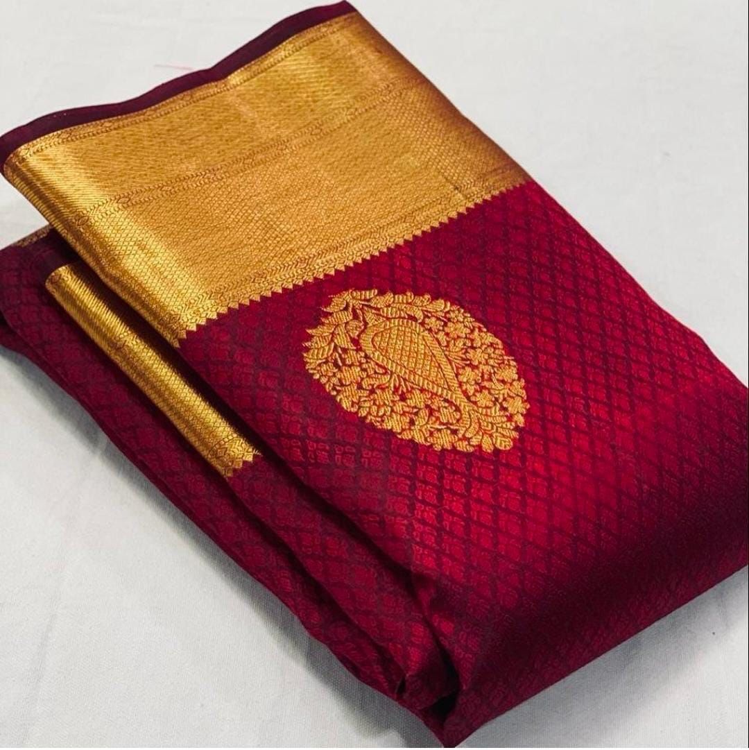 Blooming Maroon Soft Banarasi Silk Saree With Lissome Blouse Piece - Colorful Saree