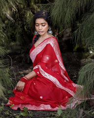 Angelic Red Soft Silk Saree With Excellent Blouse Piece - Colorful Saree