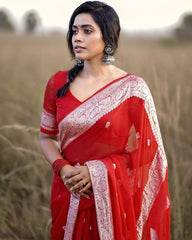 Angelic Red Soft Silk Saree With Excellent Blouse Piece - Colorful Saree