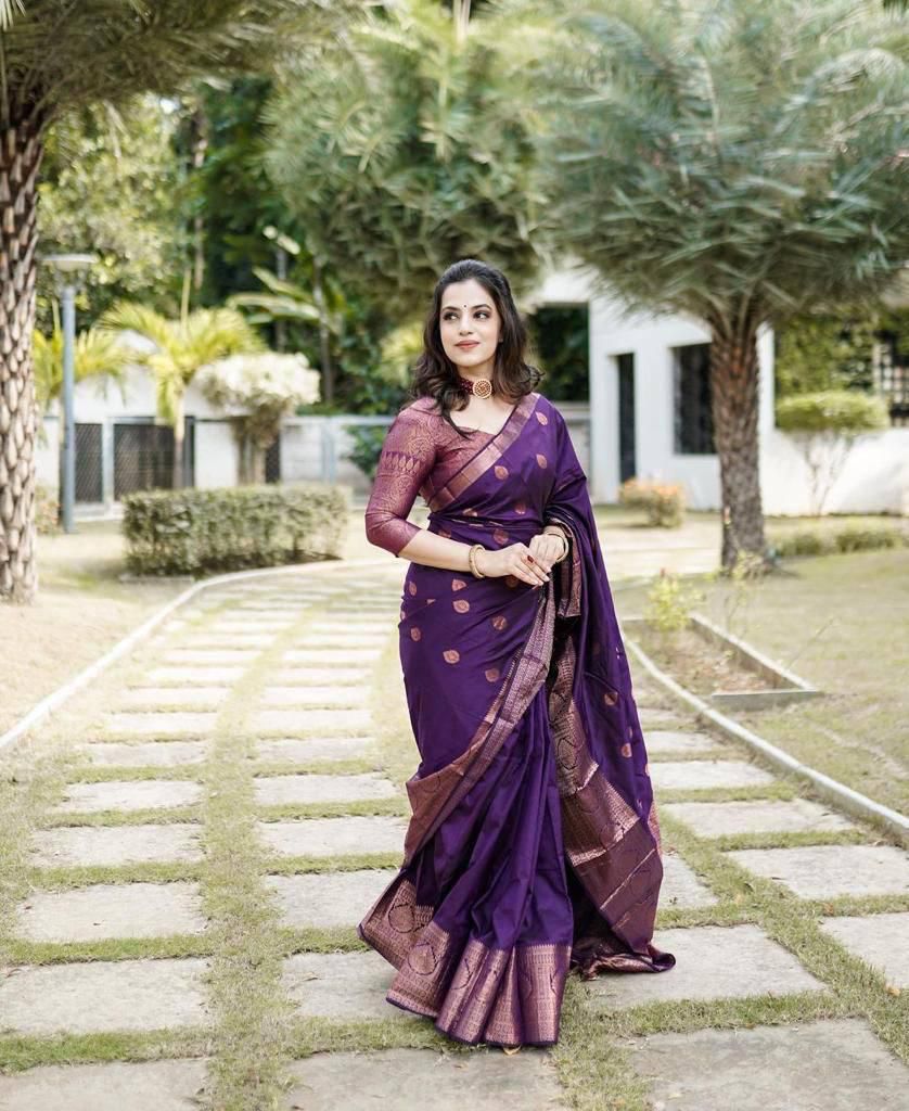 Amiable Purple Soft Silk Saree With Divine Blouse Piece - Colorful Saree