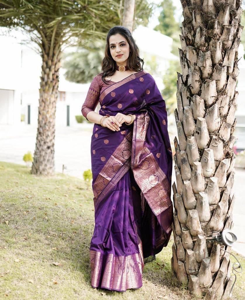 Amiable Purple Soft Silk Saree With Divine Blouse Piece - Colorful Saree