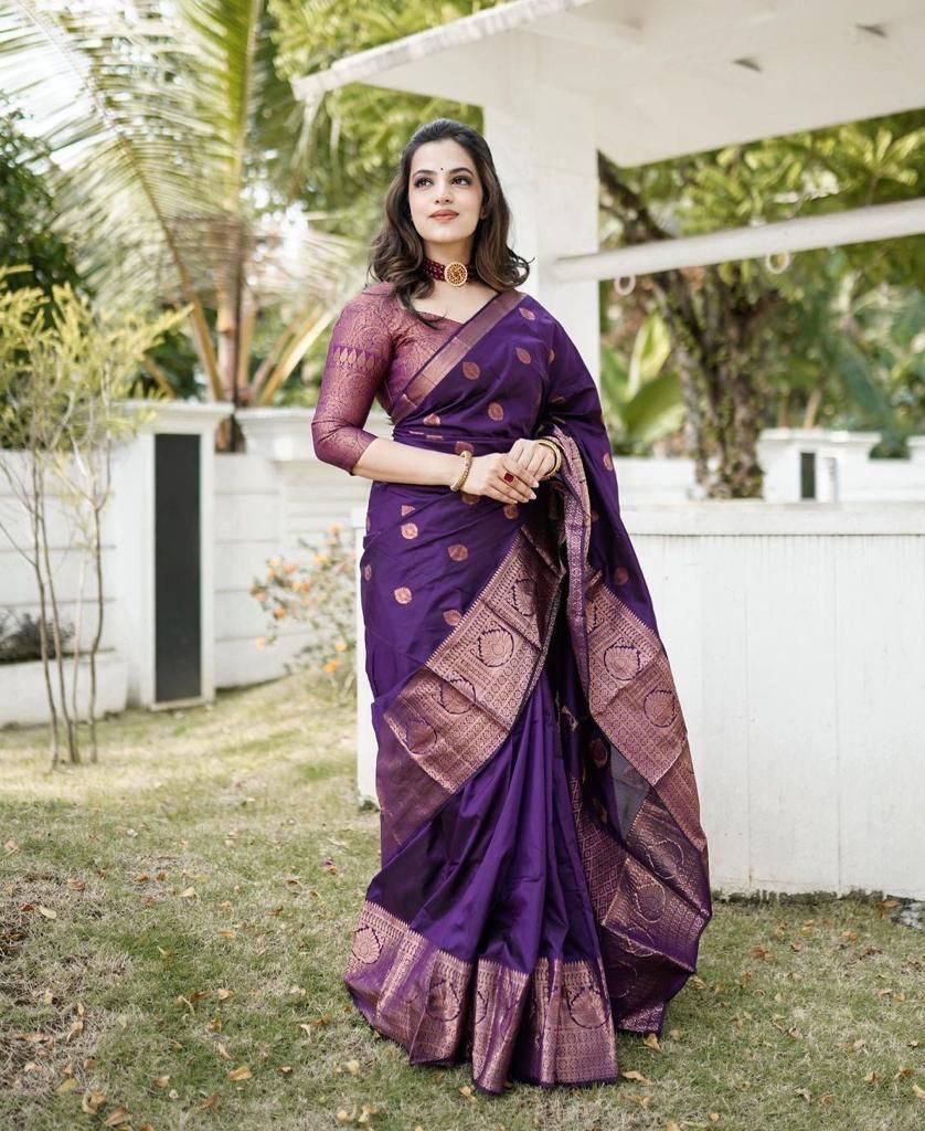 Amiable Purple Soft Silk Saree With Divine Blouse Piece - Colorful Saree