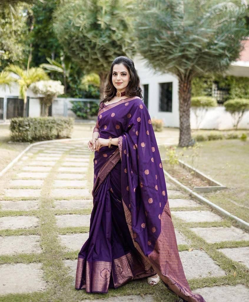 Amiable Purple Soft Silk Saree With Divine Blouse Piece - Colorful Saree