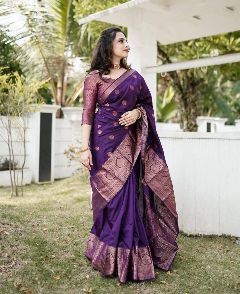 Amiable Purple Soft Silk Saree With Divine Blouse Piece - Colorful Saree