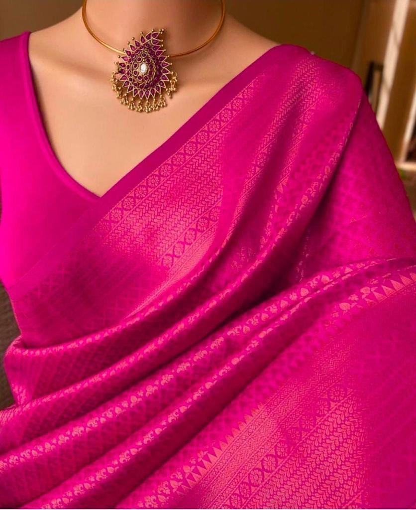 Smart Dark Pink Soft Silk Saree With Demure Blouse Piece - Colorful Saree