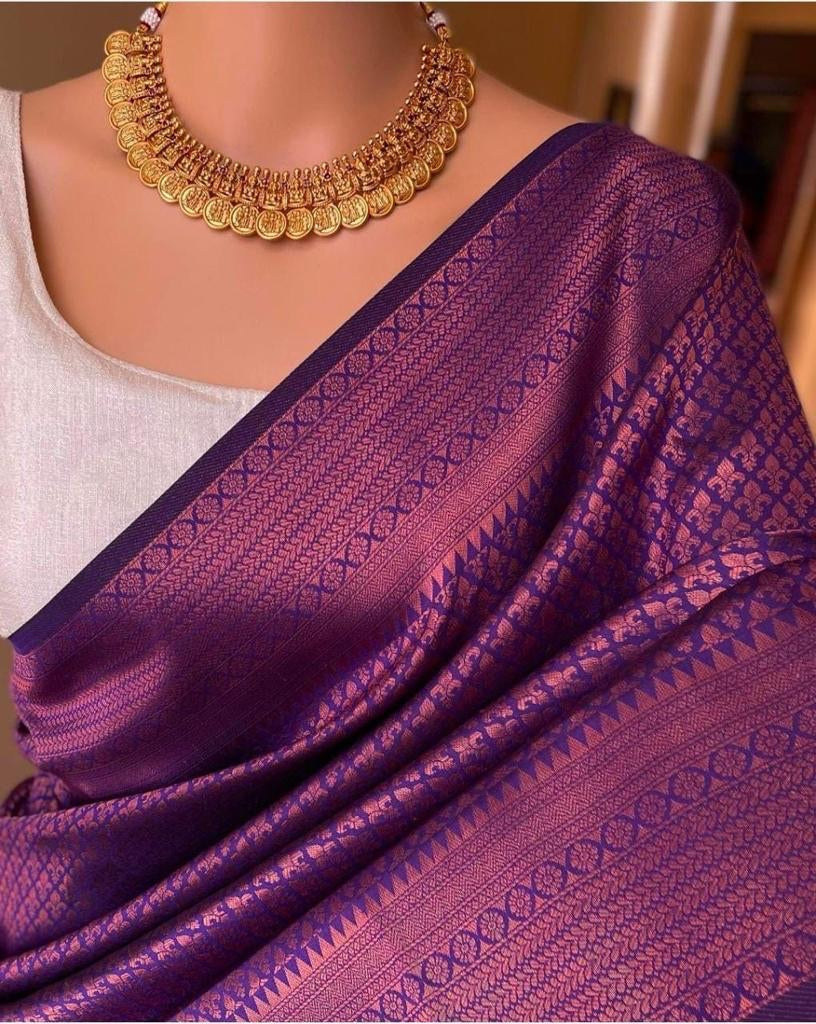 Captivating Purple Soft Silk Saree With Demure Blouse Piece - Colorful Saree
