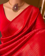 Radiant Red Soft Silk Saree With Demure Blouse Piece - Colorful Saree