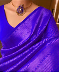 Majesty Royal Blue Soft Silk Saree With Demure Blouse Piece - Colorful Saree