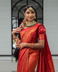 Traditional Red Soft Silk Saree with Energetic Blouse Piece - Colorful Saree