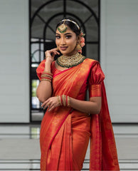 Traditional Red Soft Silk Saree with Energetic Blouse Piece - Colorful Saree