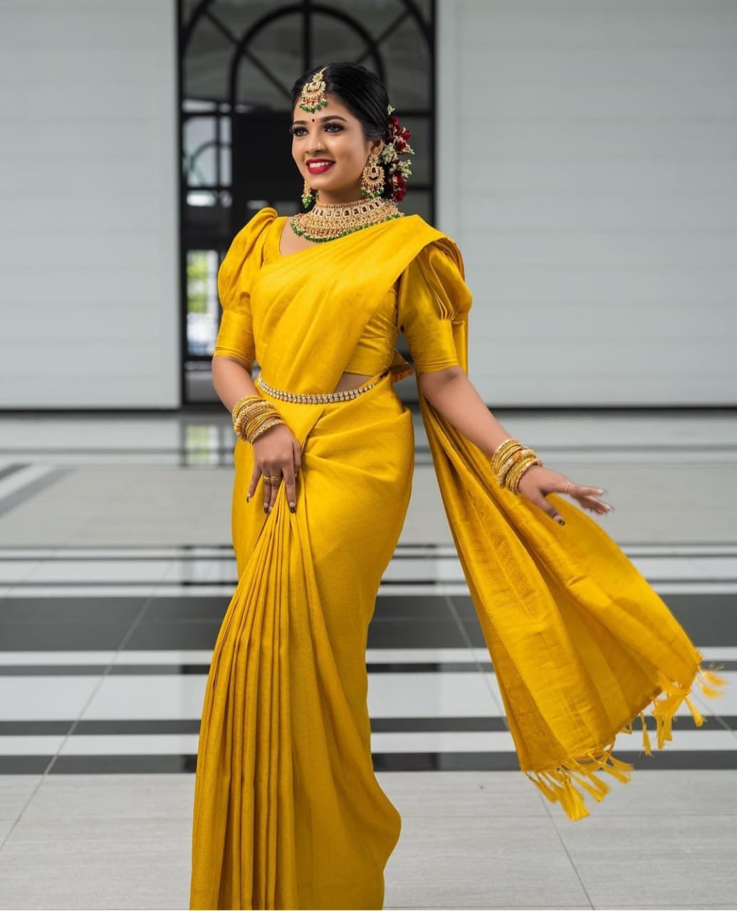 Bewitching Yellow Soft Silk Saree with Energetic Blouse Piece - Colorful Saree