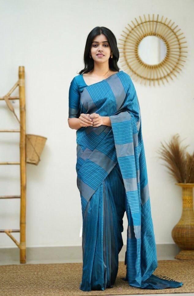 Mesmeric Firozi Soft Silk Saree With Enchanting Blouse Piece - Colorful Saree