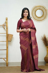 Traditional Maroon Soft Silk Saree With Luxuriant Blouse Piece - Colorful Saree