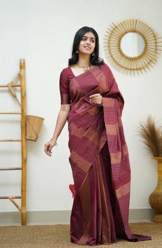 Traditional Maroon Soft Silk Saree With Luxuriant Blouse Piece - Colorful Saree