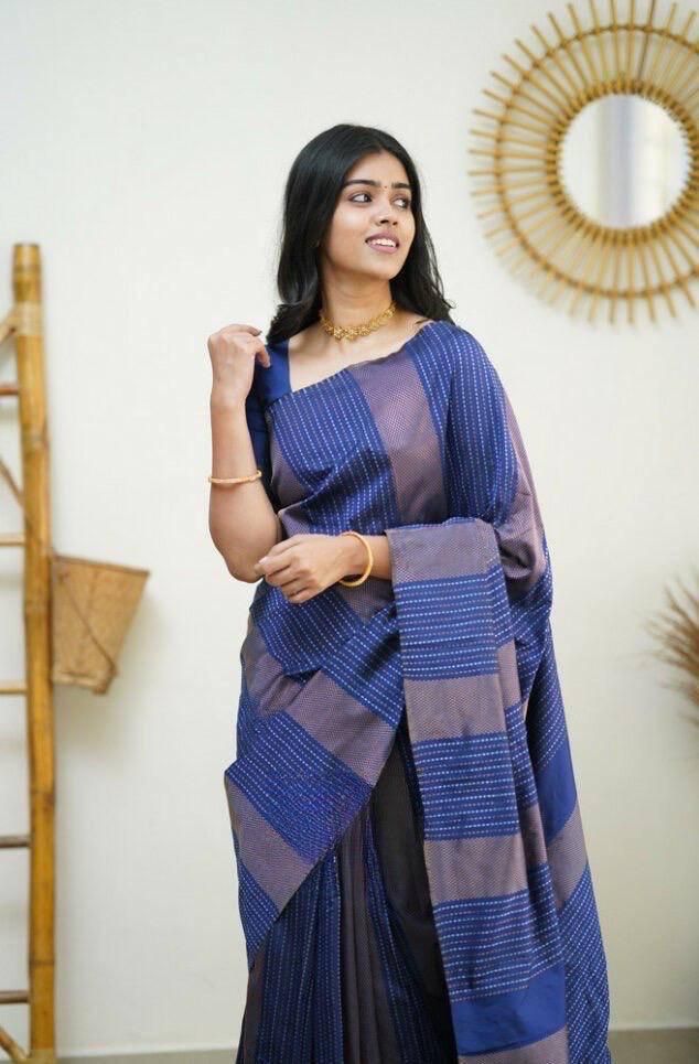 Desuetude Navy Blue Soft Silk Saree With Staggering Blouse Piece - Colorful Saree