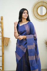 Desuetude Navy Blue Soft Silk Saree With Staggering Blouse Piece - Colorful Saree