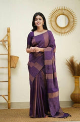 Evocative Purple Soft Silk Saree With Moiety Blouse Piece - Colorful Saree