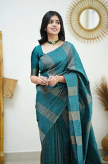 Palimpsest Rama Soft Silk Saree With Chatoyant Blouse Piece - Colorful Saree